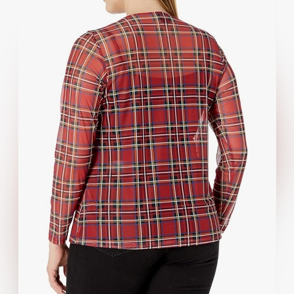 NWOT City Chic Plaid Red Sheer Top Sz S(16) - Picture 2 of 2